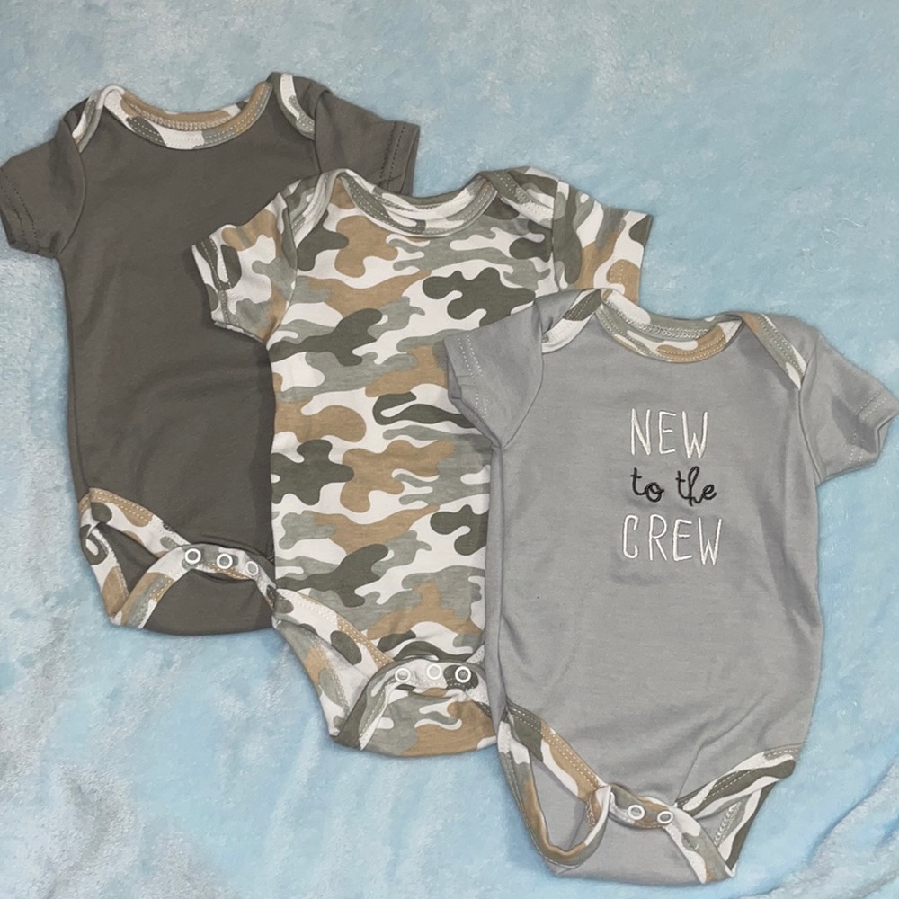 3pc grey, brown and white army bodysuits